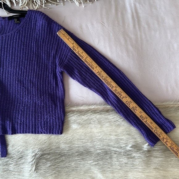 FOREVER 21 Purple S Slouchy Lace Up Back Box Sweater Cable Knit Scoop Neck - Picture 14 of 15
